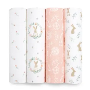 aden anais Essentials 100% Cotton Swaddle Blankets - Blushing Bunnies - 4pk