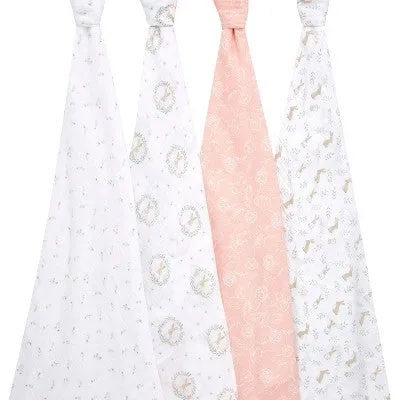 aden anais Essentials 100% Cotton Swaddle Blankets - Blushing Bunnies - 4pk