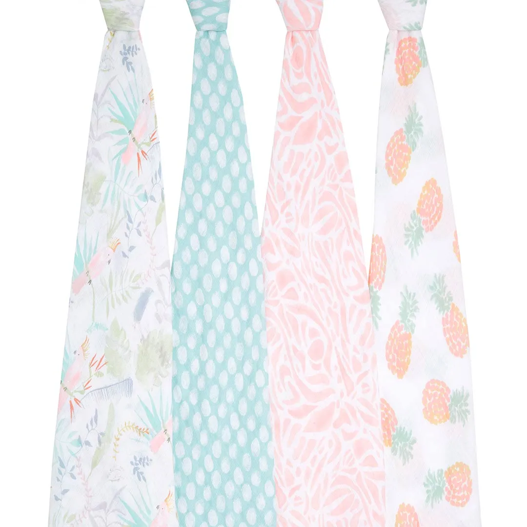 aden   anais Essentials Cotton Muslin Swaddle Blankets - Tropicalia - 4 Pack