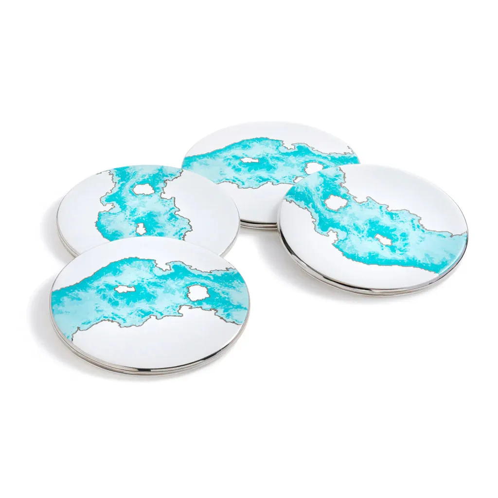 Aqua & Silver Talianna Ocean Coasters - Set of 4