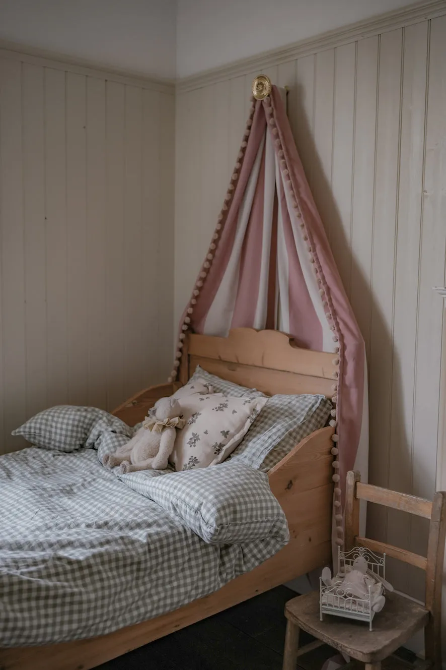 Bed Canopy Sleeper Stripe Rose with Pom Pom Trim