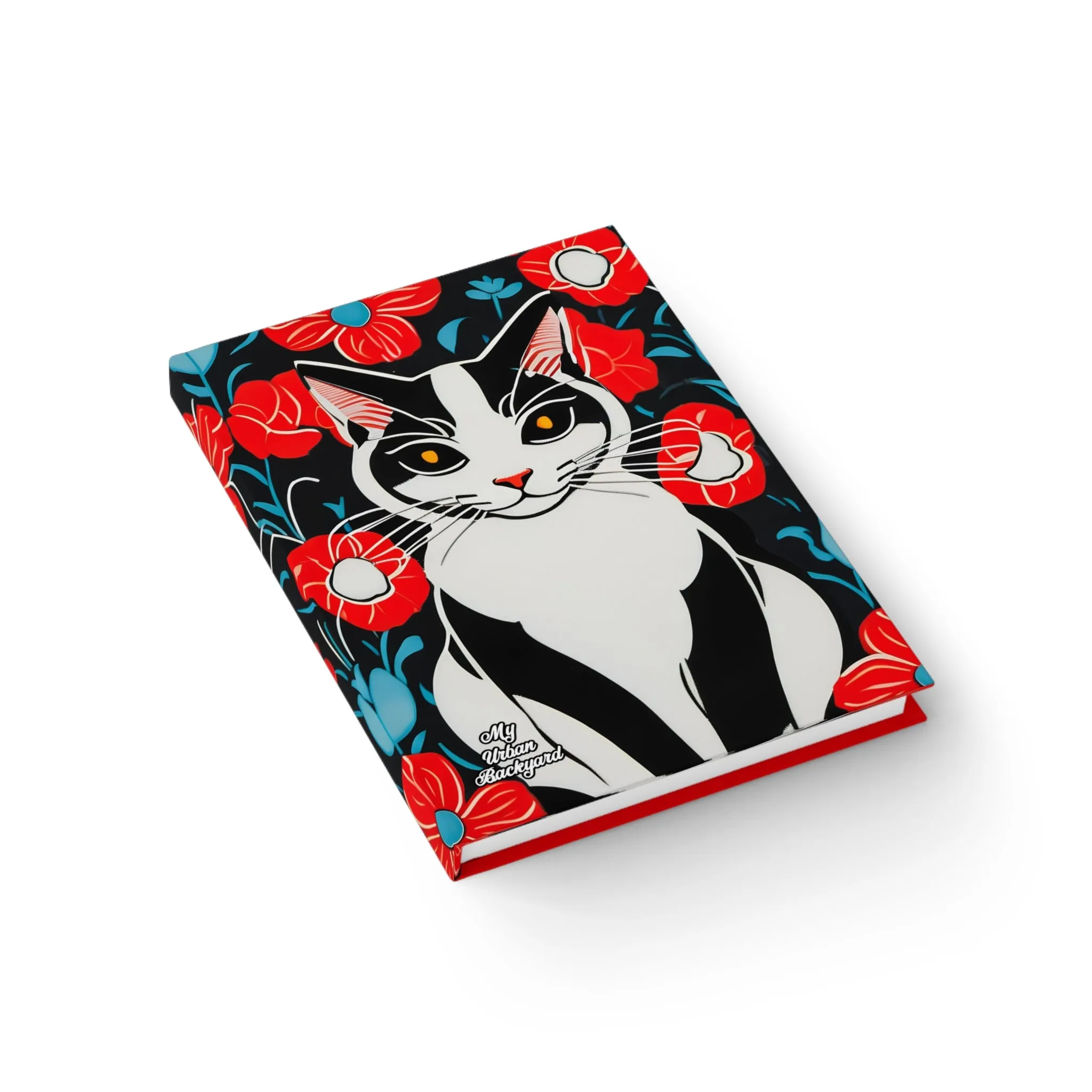 Cat with Red Flowers, Hardcover Notebook Journal - Write in Style