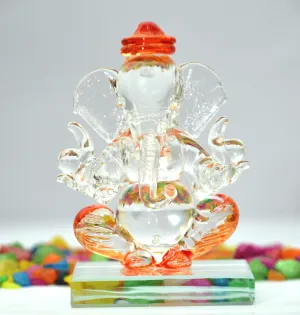 craftfry Crystal Glass Ganesha Double Face Ganesha Idol for Home Decorative Showpiece - 7.5 cm (Crystal, Orange)