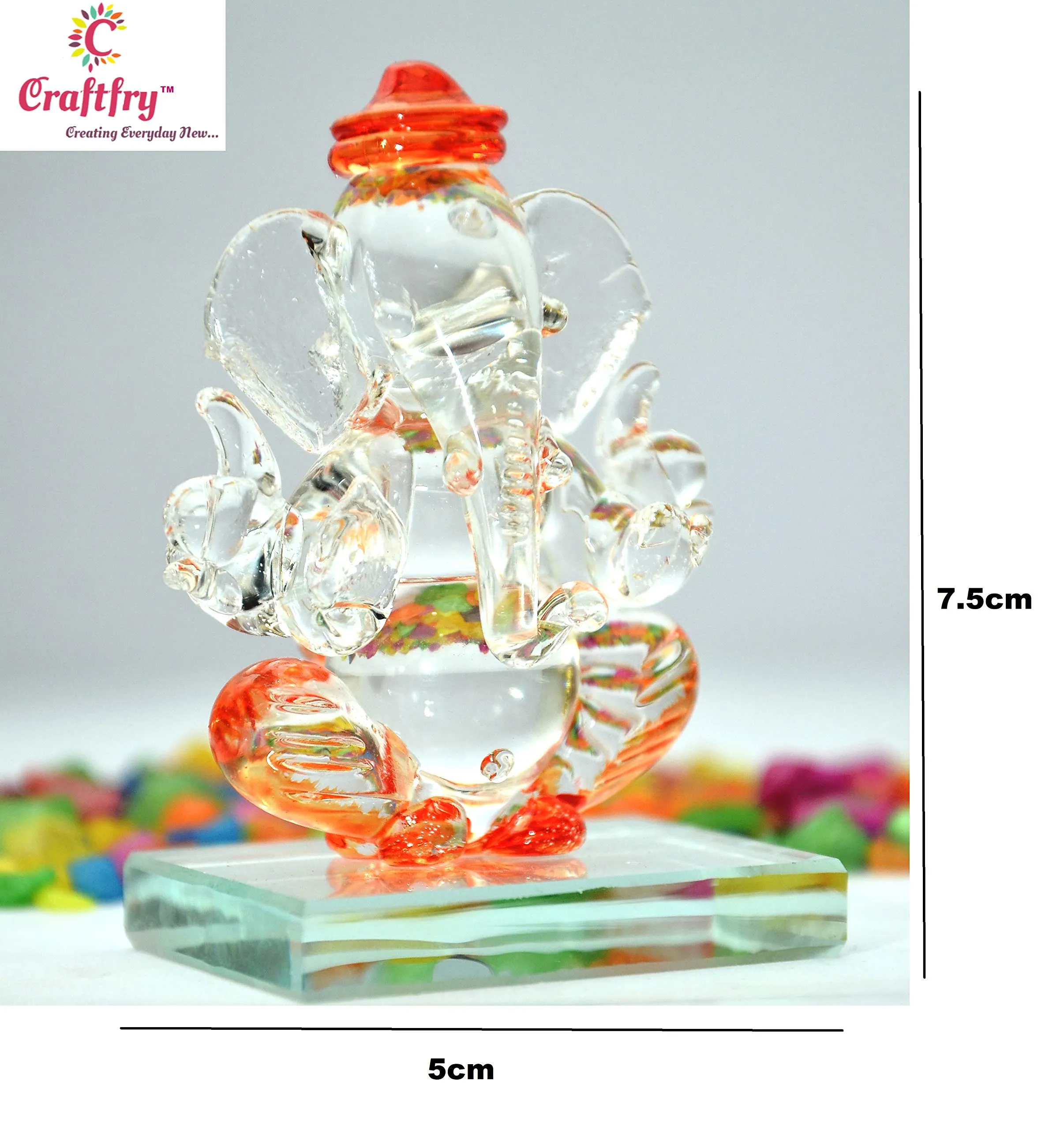 craftfry Crystal Glass Ganesha Double Face Ganesha Idol for Home Decorative Showpiece - 7.5 cm (Crystal, Orange)