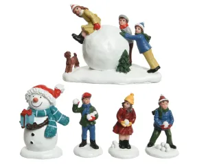 Decoris Throwing Snowballs Snow Scene Indoor Polyresin Figurines 5 Piece Set