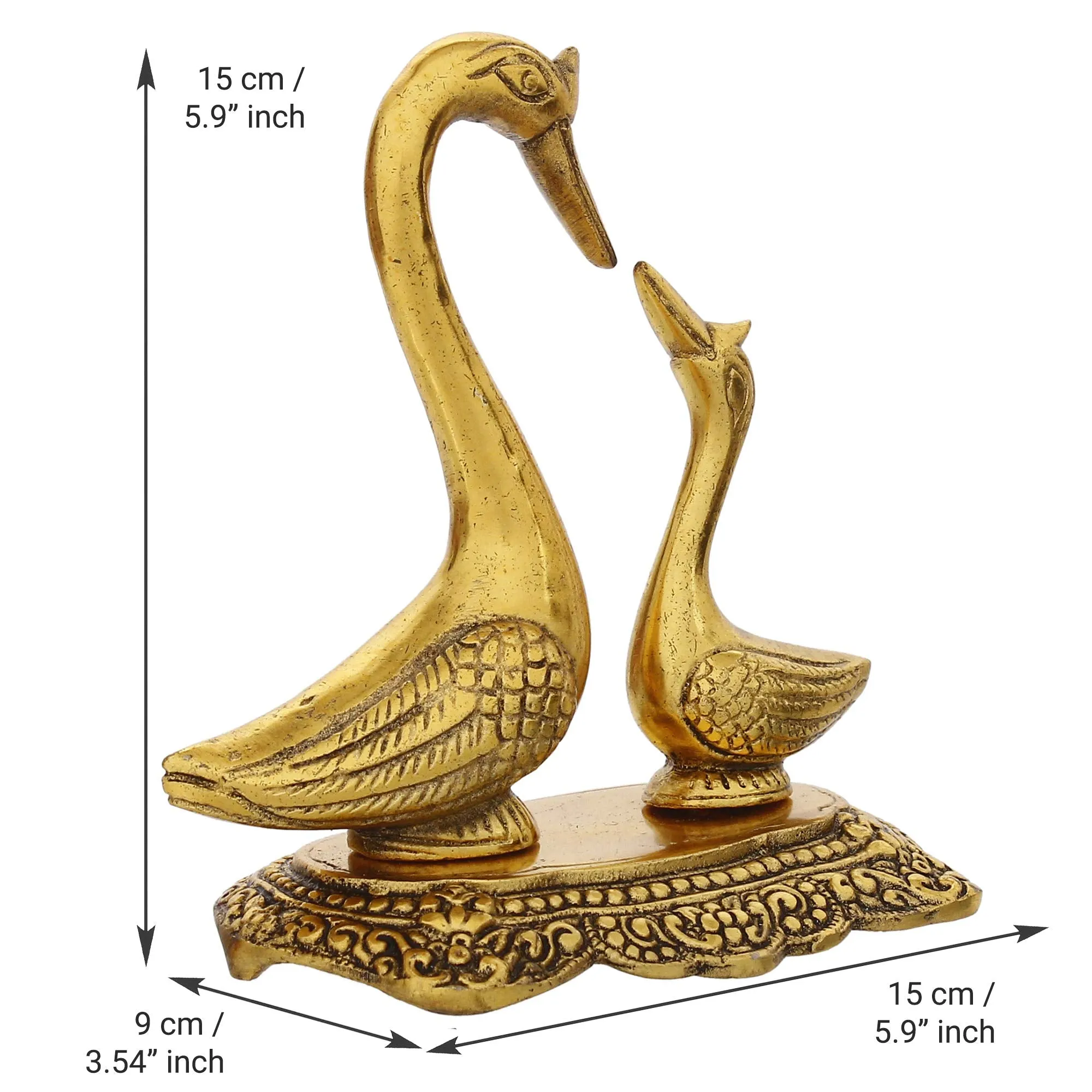 eCraftIndia Golden Metal Loving Swan Couple Showpieces, Love Birds Statues for Home Decor & Birthday, Anniversary, Valentine's Day Gift