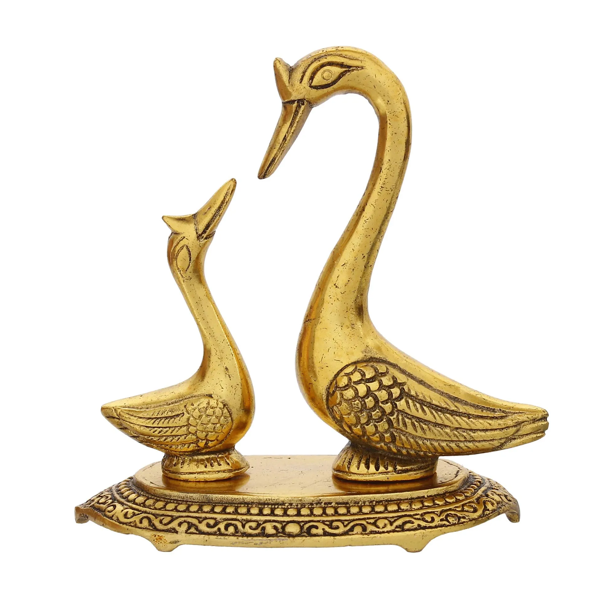 eCraftIndia Golden Metal Loving Swan Couple Showpieces, Love Birds Statues for Home Decor & Birthday, Anniversary, Valentine's Day Gift