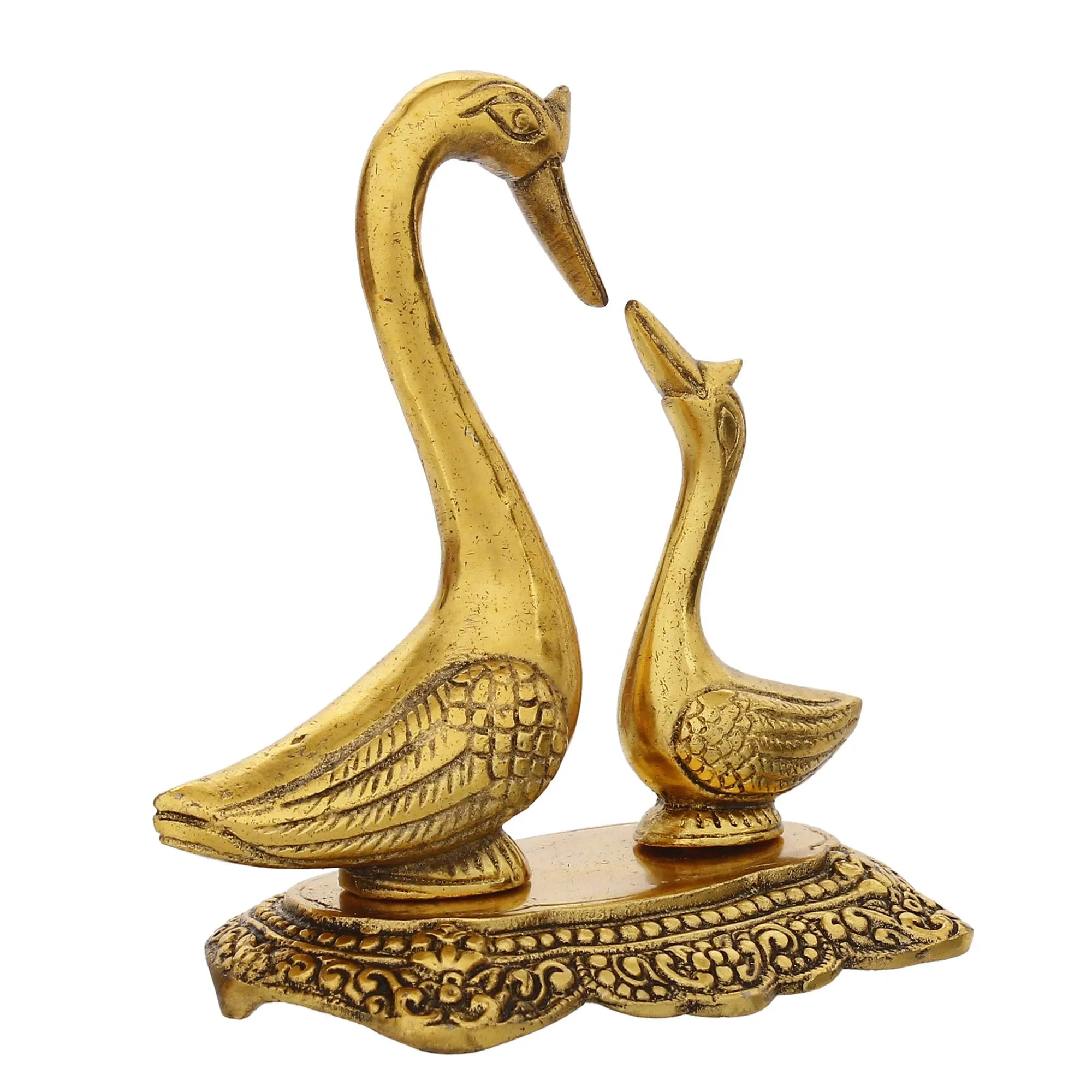 eCraftIndia Golden Metal Loving Swan Couple Showpieces, Love Birds Statues for Home Decor & Birthday, Anniversary, Valentine's Day Gift