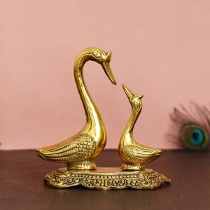 eCraftIndia Golden Metal Loving Swan Couple Showpieces, Love Birds Statues for Home Decor & Birthday, Anniversary, Valentine's Day Gift