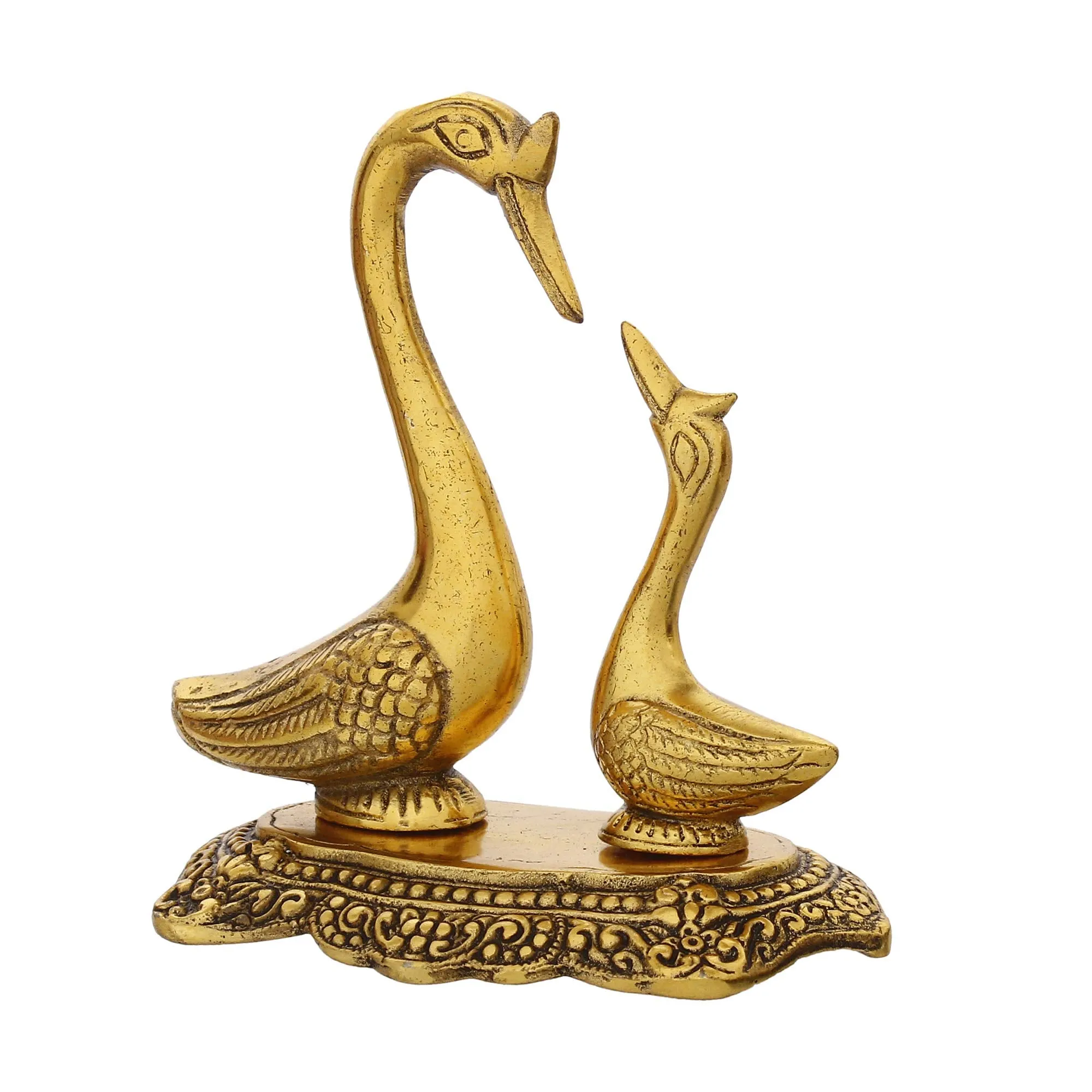 eCraftIndia Golden Metal Loving Swan Couple Showpieces, Love Birds Statues for Home Decor & Birthday, Anniversary, Valentine's Day Gift