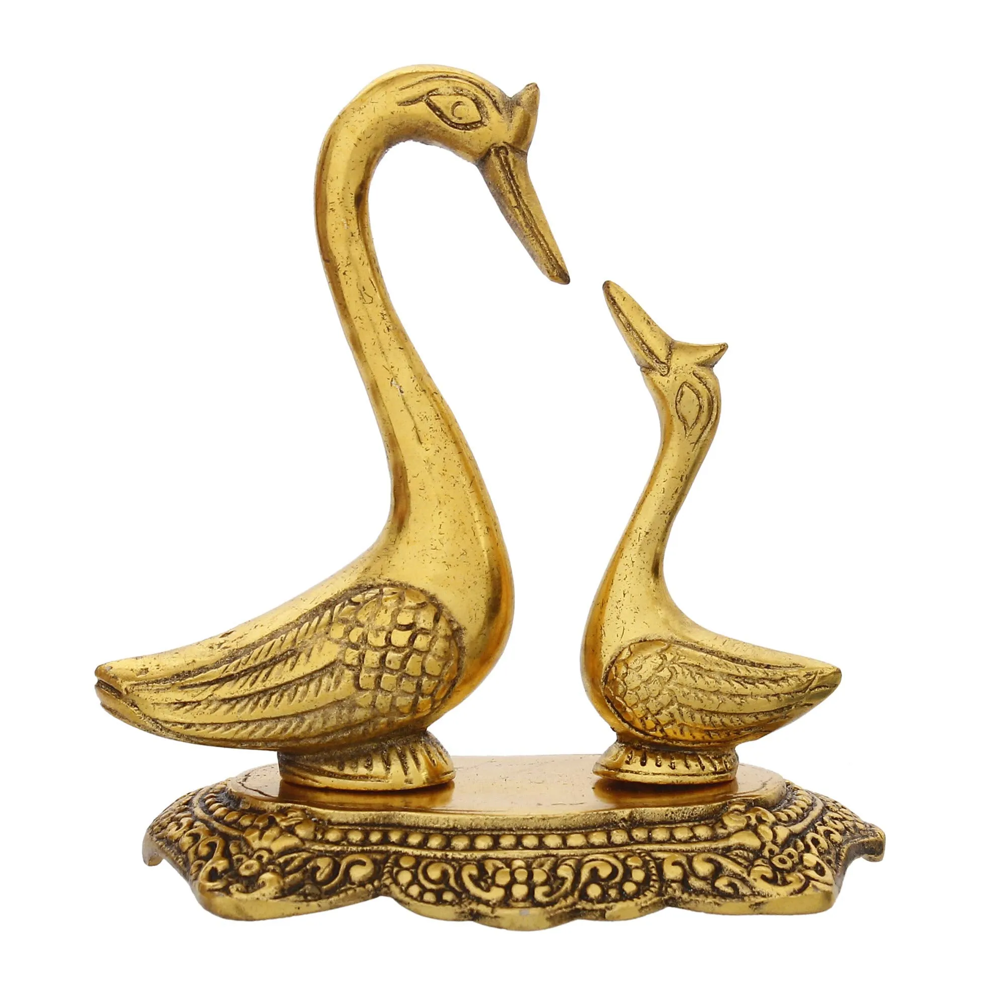 eCraftIndia Golden Metal Loving Swan Couple Showpieces, Love Birds Statues for Home Decor & Birthday, Anniversary, Valentine's Day Gift