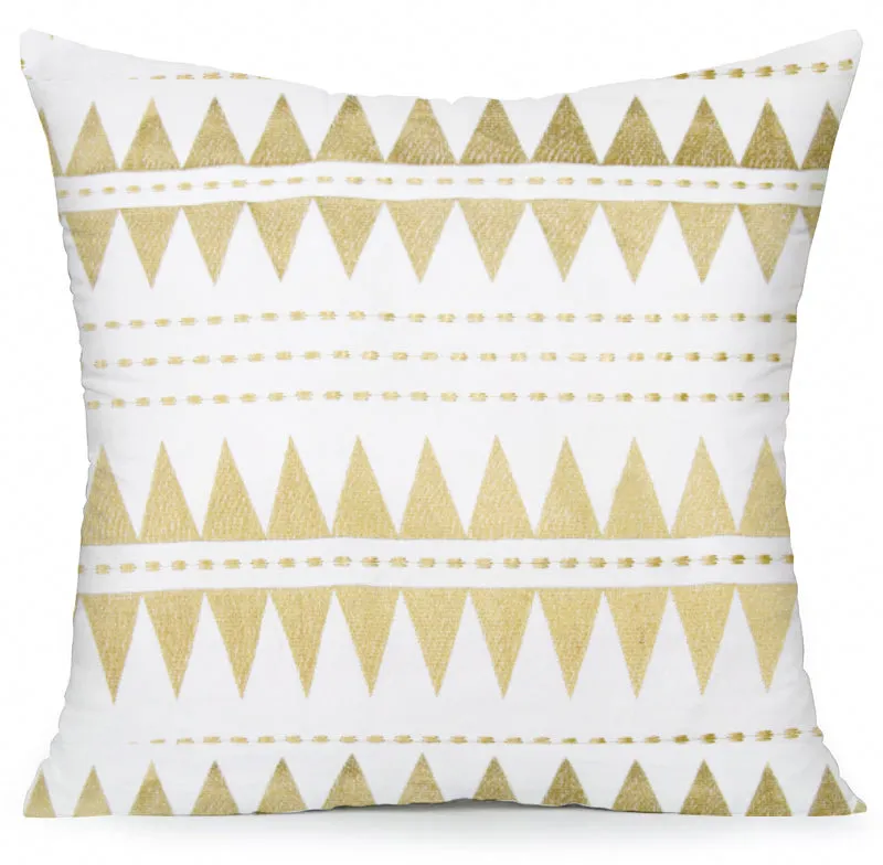 Embroidered Golden Triangle Pattern Filled Cushion  45X45cm