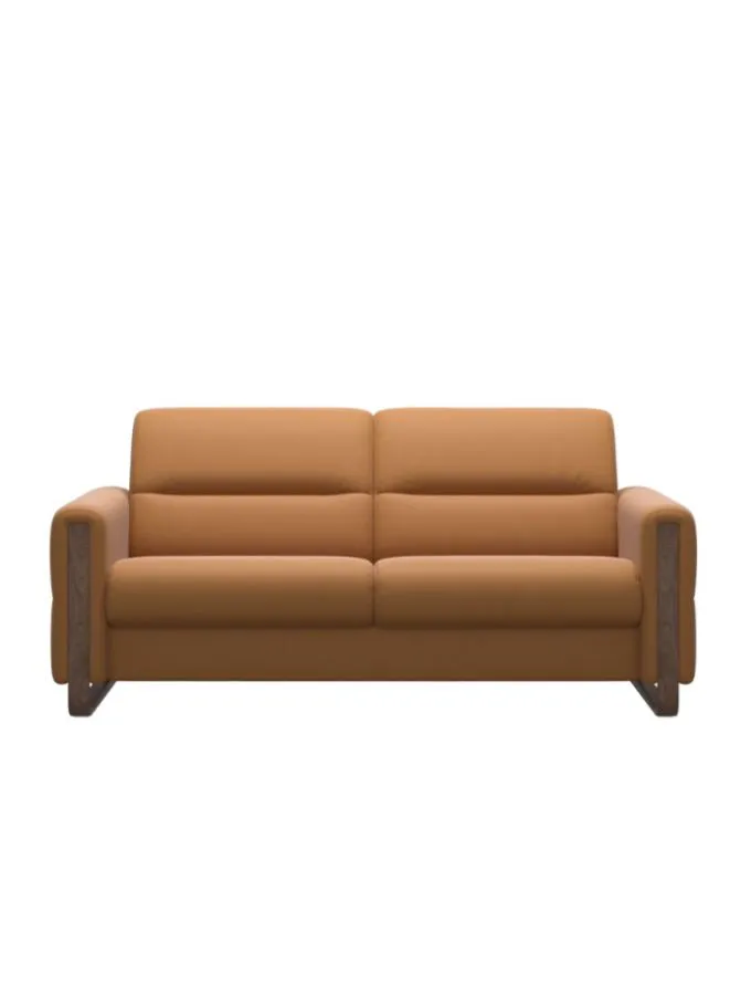 Fiona 2.5 Seater Leather Sofa with Wooden Base - New Caramel Genuine Leather