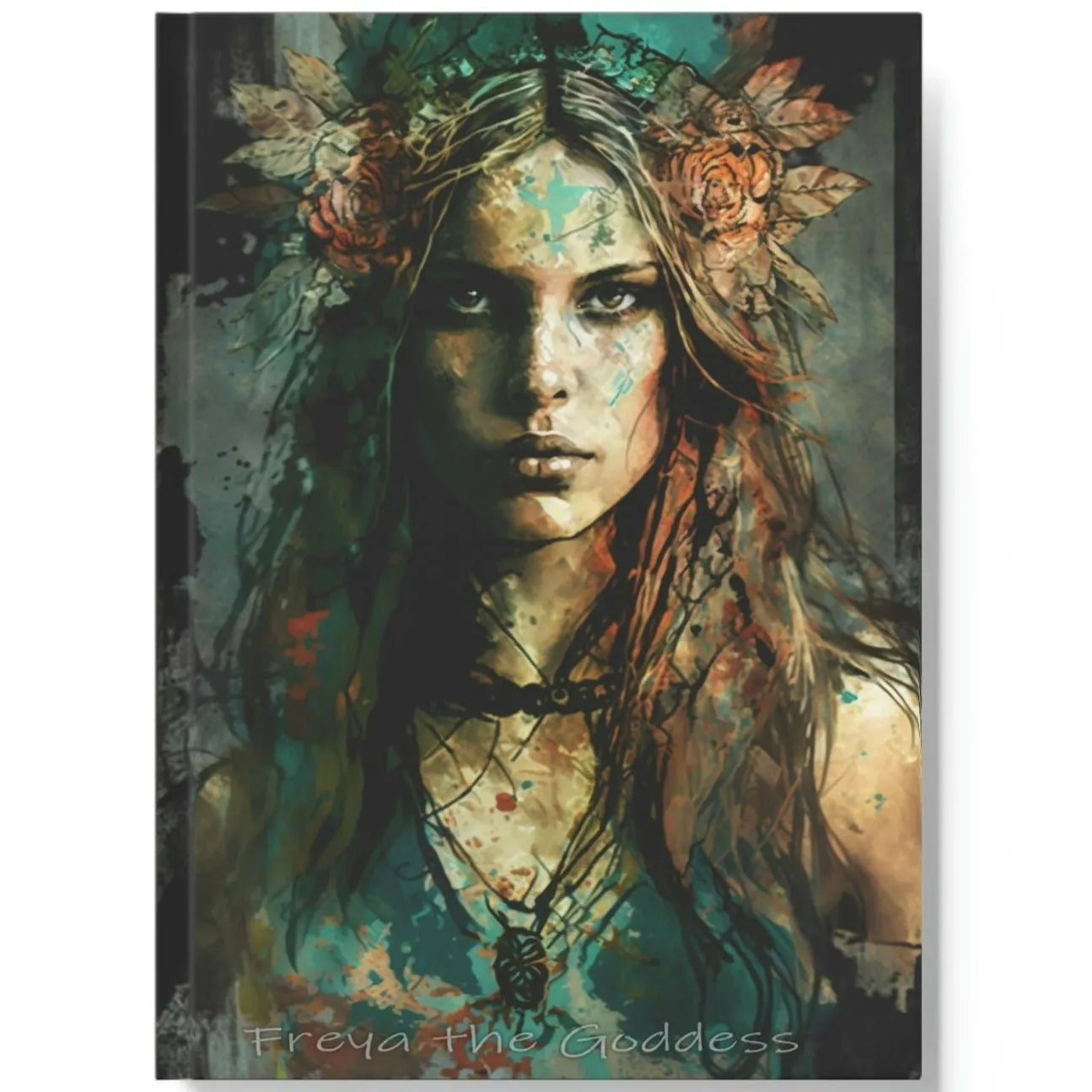 Freya the Goddess Notebook - Grunge Portrait - Hard Backed Journal