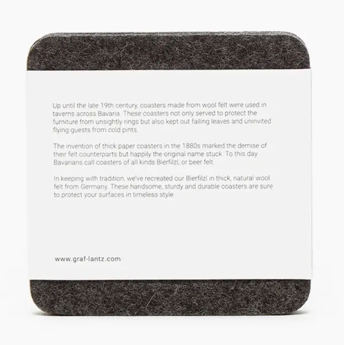 Graf Lantz Bierfilzl Square Felt Coaster – Charcoal – 4pk