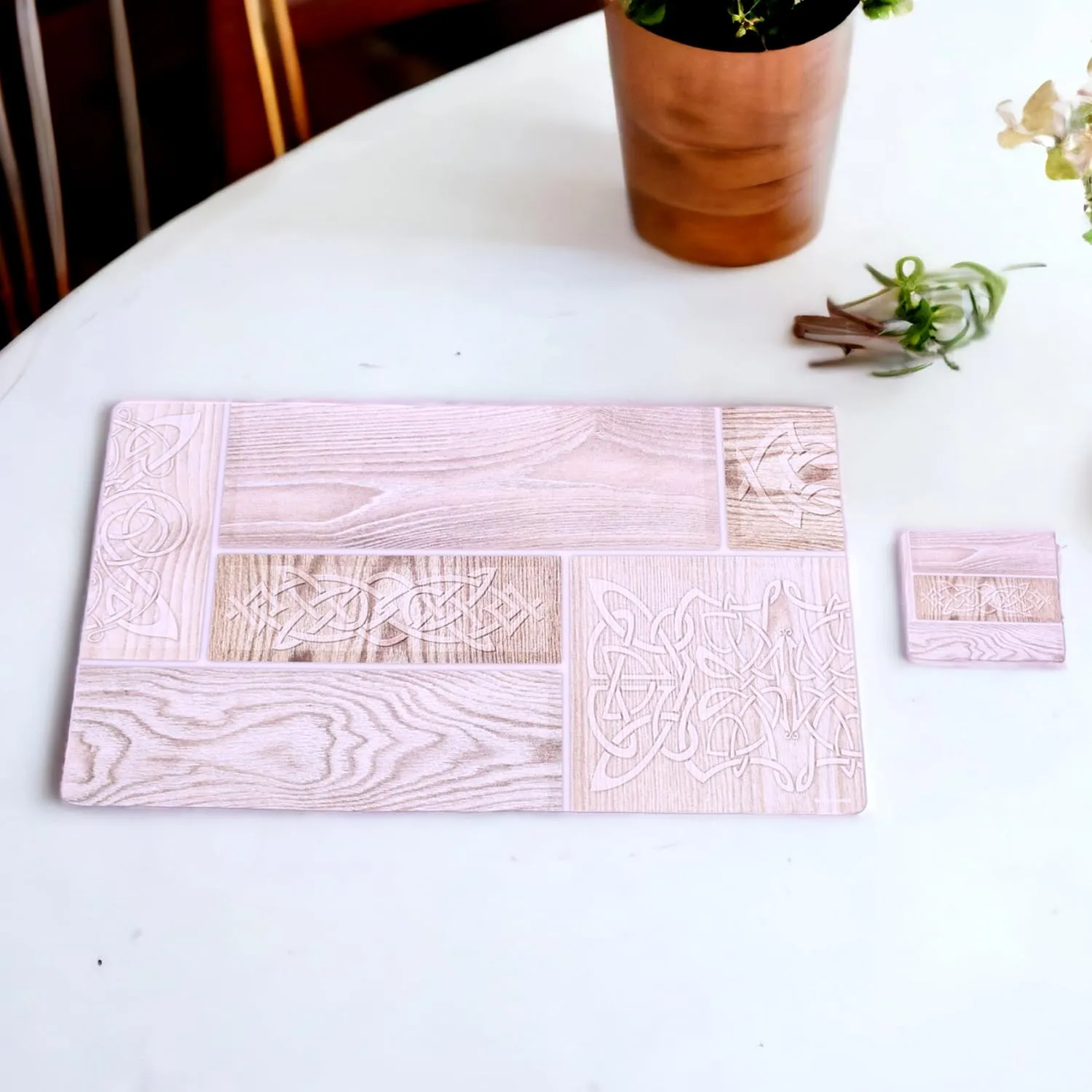 Heart Home Placemat | Table Placemats with Coasters | Table Placemats with Tea Coasters | Dining Table Placemats & Coasters Set | Wood Placemat | 12 Piece Set | Cream