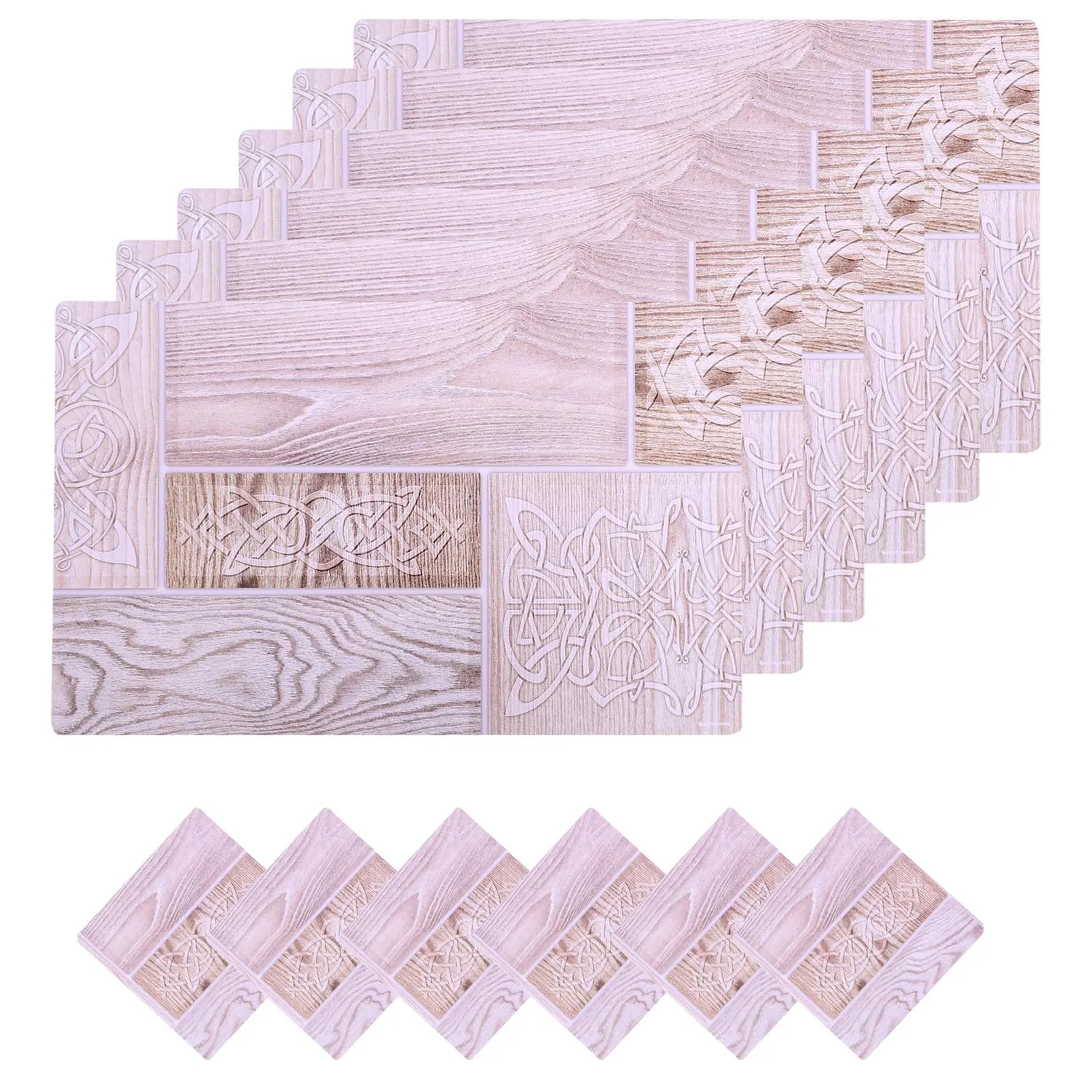 Heart Home Placemat | Table Placemats with Coasters | Table Placemats with Tea Coasters | Dining Table Placemats & Coasters Set | Wood Placemat | 12 Piece Set | Cream