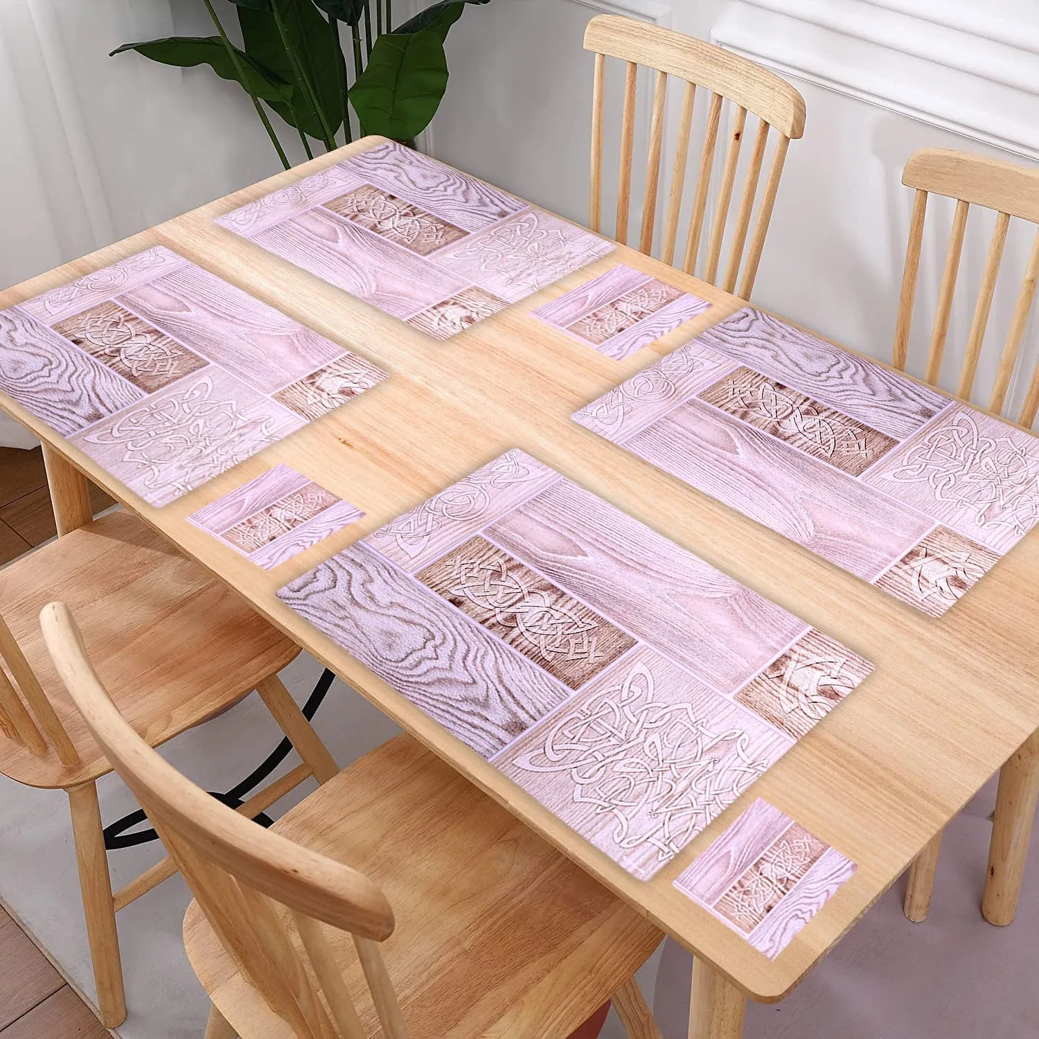 Heart Home Placemat | Table Placemats with Coasters | Table Placemats with Tea Coasters | Dining Table Placemats & Coasters Set | Wood Placemat | 12 Piece Set | Cream