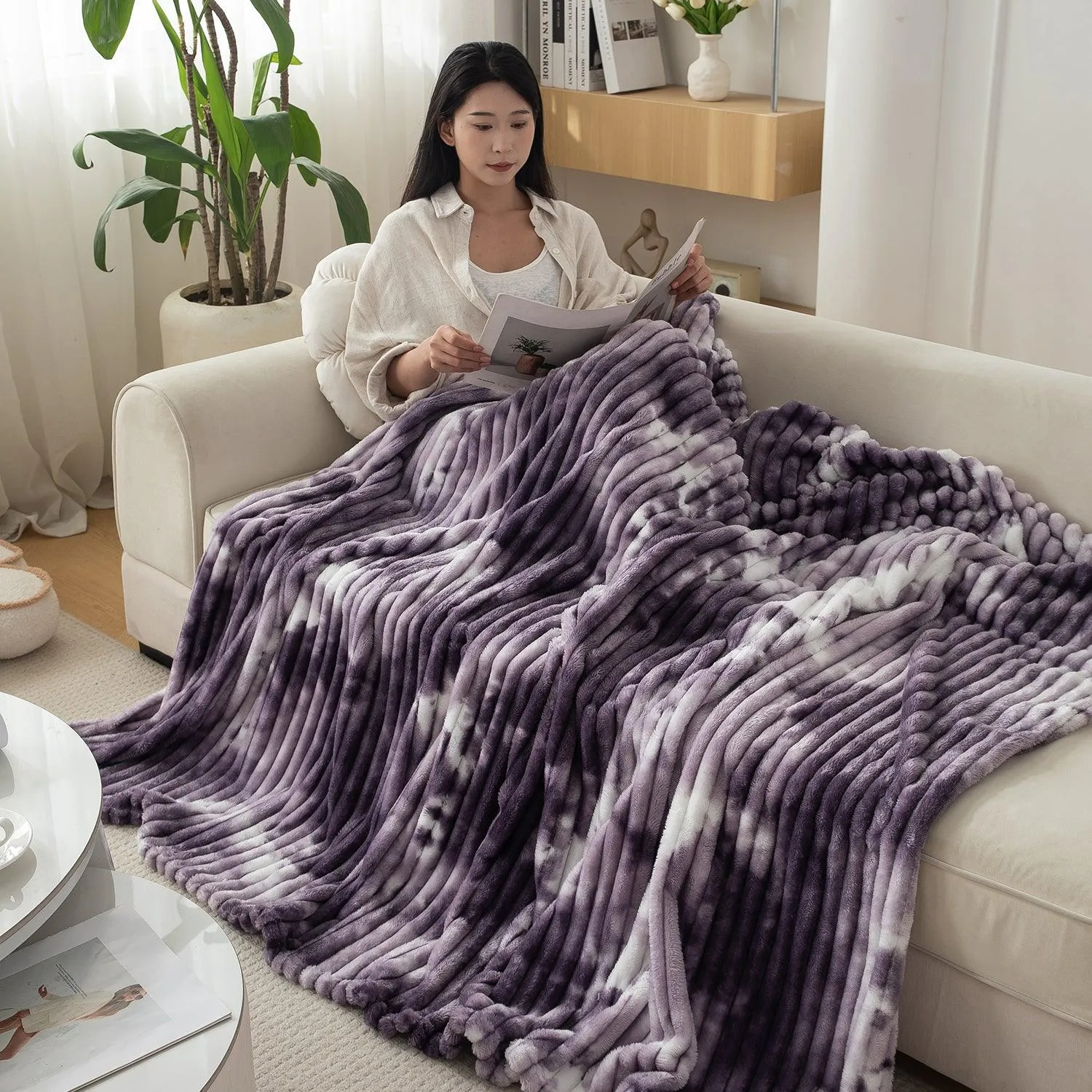 HOKIPO Gradient AC Blanket Double Bed Queen, 200x230 cm / 6.5x7.5 feet, Purple