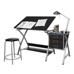 Icaria Drafting Table - Art & Crafts Desk with Storage, Stool & Clips