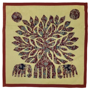 Indian Patchwork Cushion Cover - Elephants & Tree - Choice of Three Colours