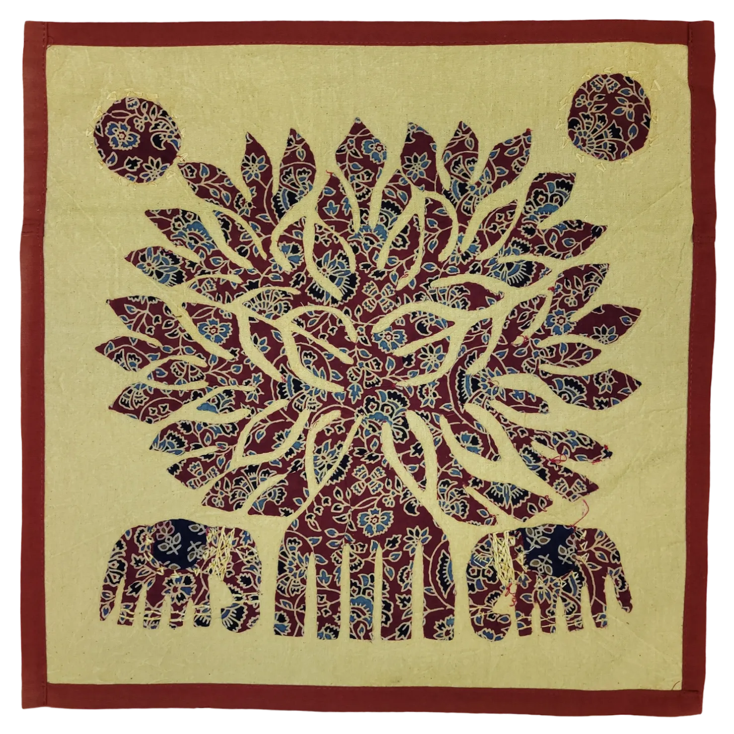 Indian Patchwork Cushion Cover - Elephants & Tree - Choice of Three Colours