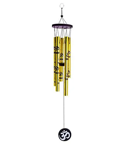 J N K M Feng Shui Yantra Vastu Gift Idols & Figurines Metal Wind Chime 5 Golden Pipes with Om for Positive Energy