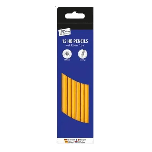 Just Stationery HB Pencils with Eraser Tips, 15 Pack