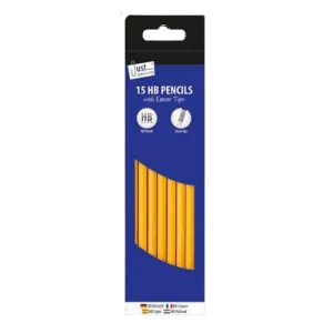 Just Stationery HB Pencils with Eraser Tips, 15 Pack