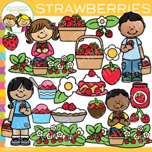 Kids in the Strawberry Patch Clip Art