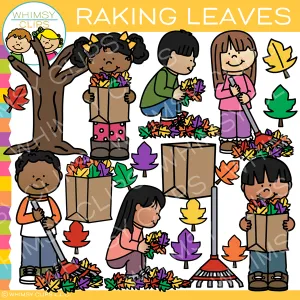 Kids Raking Leaves Clip Art