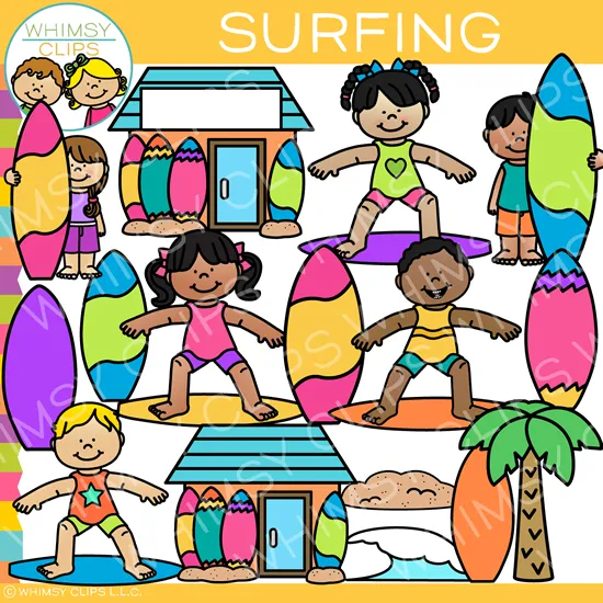 Kids Surfing Clip Art