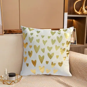 Luxury Foil Print Off White and Golden Velvet Cushion 16 x 16 inches 1040109