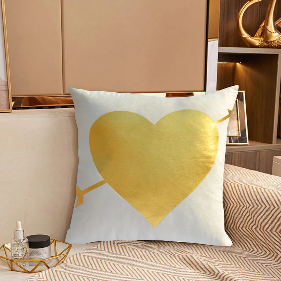 Luxury Foil Print Off White and Golden Velvet Cushion 16 x 16 inches 1040112