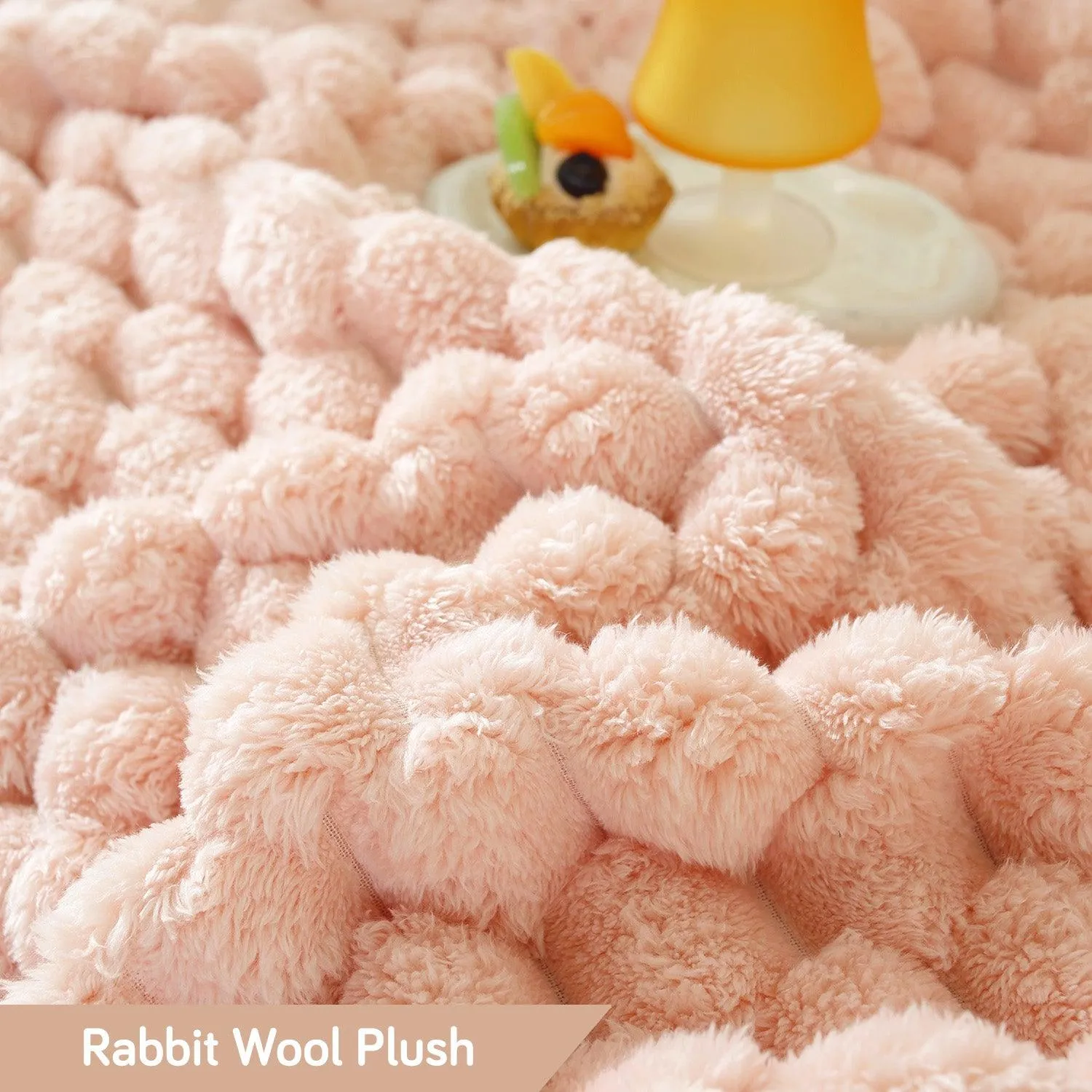 Luxury Rabbit Wool Plush Sofa Throw, Flamingo Pink