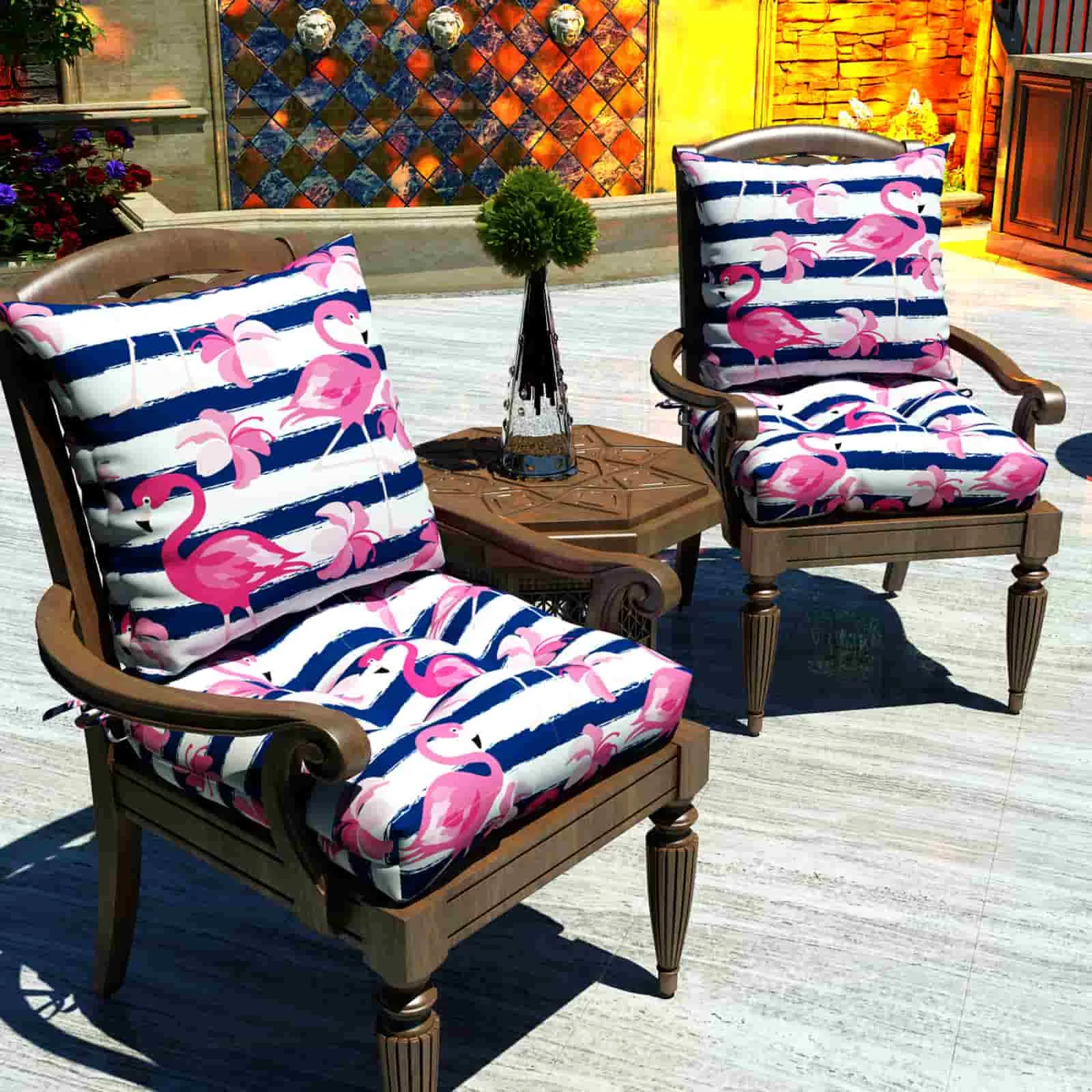 LVTXIII Outdoor U-Shape Tufted Seat Cushions 19”x19”x5" Flamingo （Set of 2）