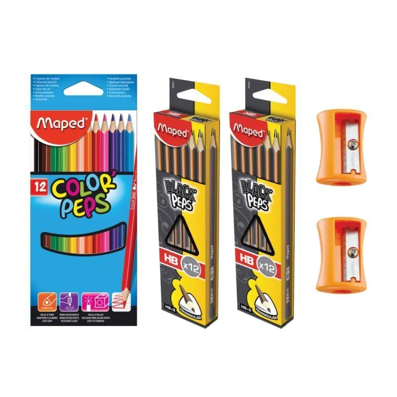 Maped Black Peps, Pencil & HB Sharpener Pack