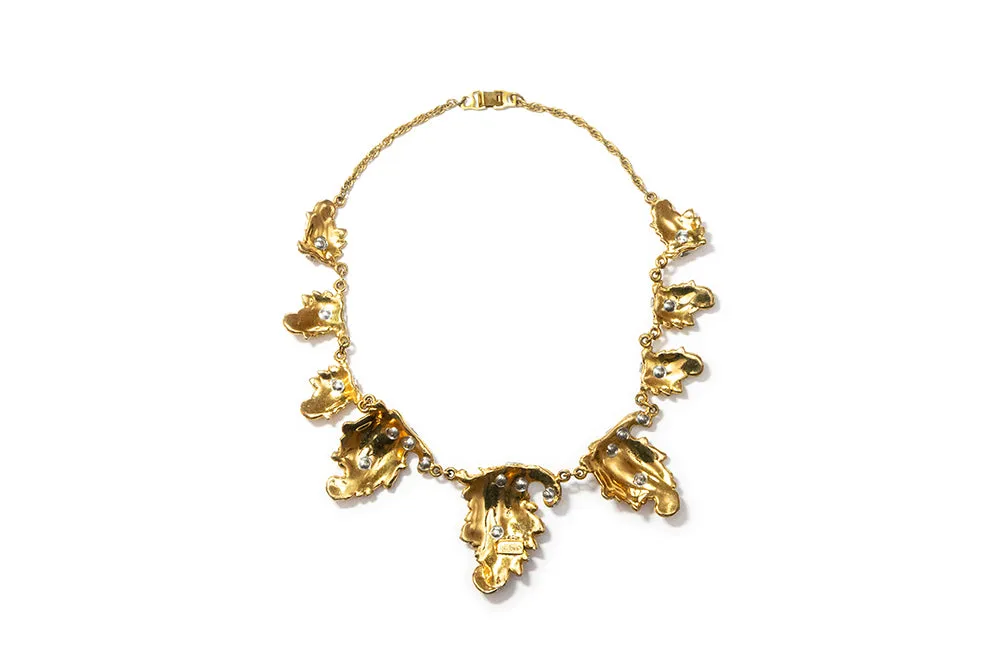 McCLELLAND BARCLAY Gold Plated Acanthus Leaf and Rhinestone Necklace