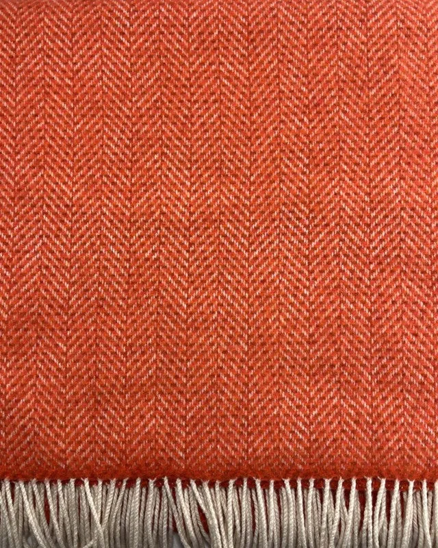 Merino and Cashmere Throw – Orange Bronze Herringbone - John Hanly