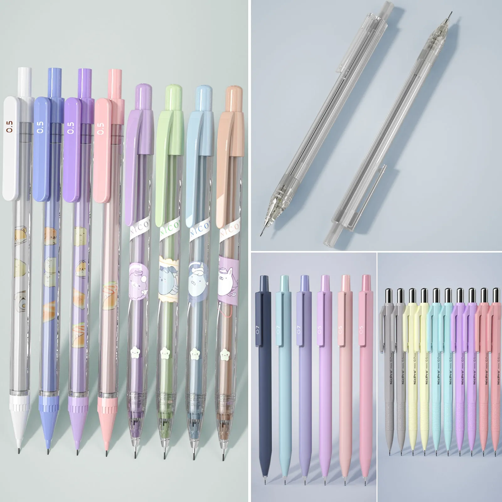 Nicpro Pastel Art Mechanical Pencil Bulk Set, 26 PCS Cute Drawing Pencils 0.5 & 0.7 mm With 6 Tubes HB Lead Refills and Eraser Refills For School, Office Supplies Writing Sketching Drafting