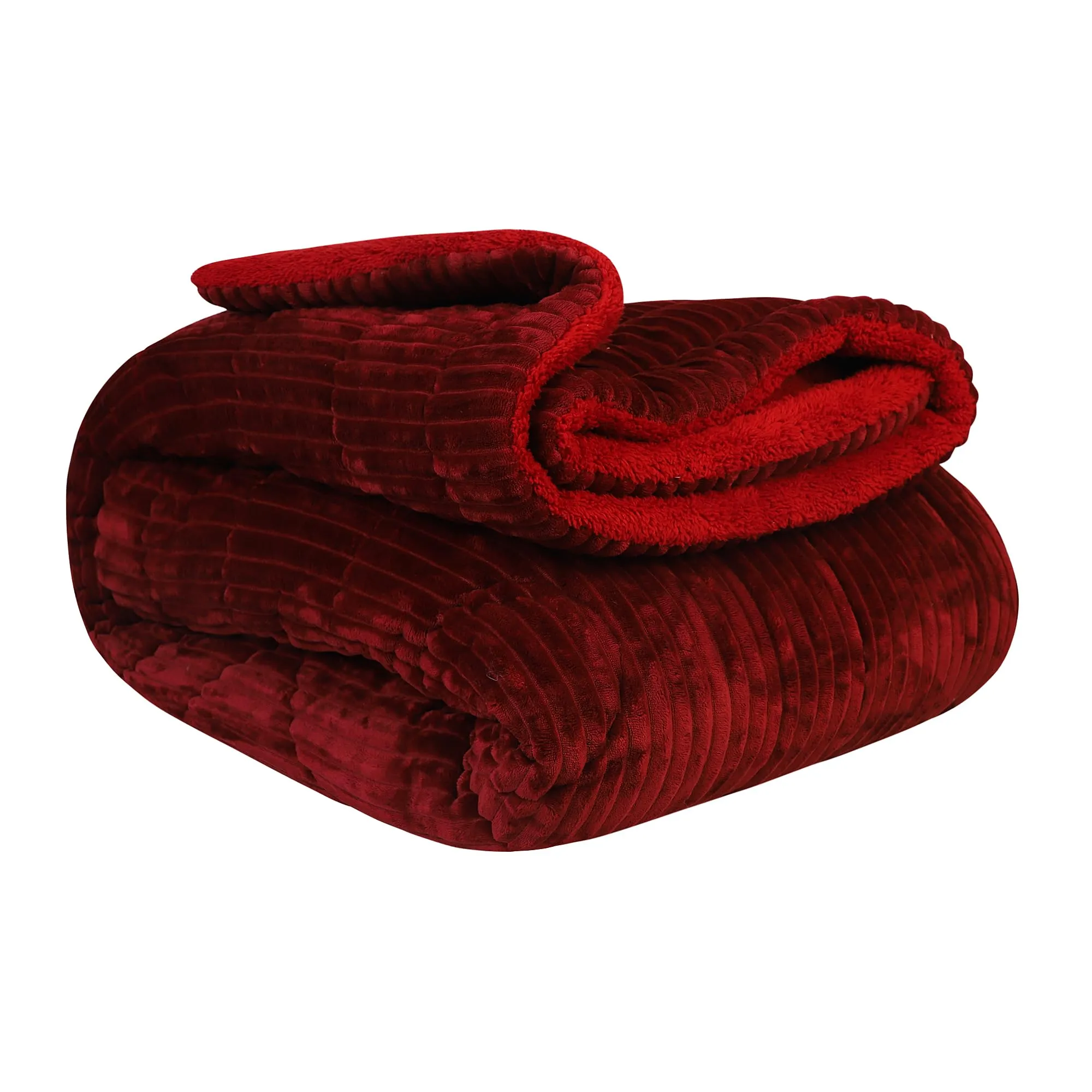 Nivasam Throw Blanket with Ribbed Pattern Fuzzy Flannel Sherpa Blanket for Couch Plush Warm Cozy Bed Blanket Boho Decor for Bed Sofa Chair King Size 90 x 108 in (Ribbed Sherpa Maroon)