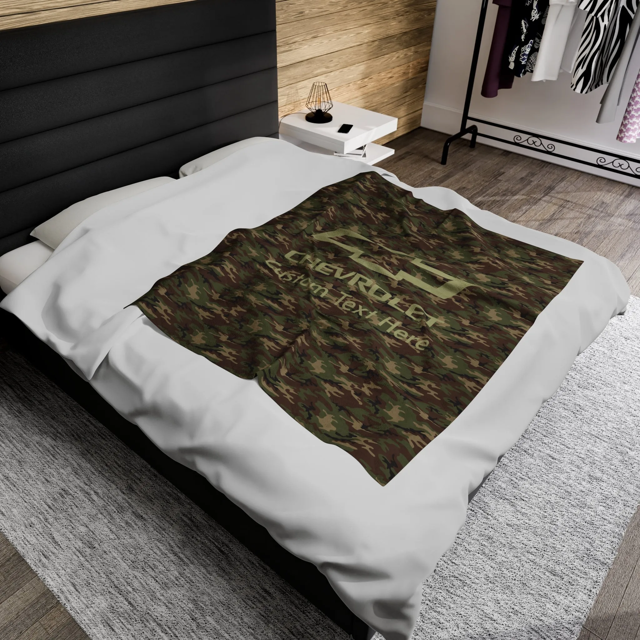 Personalized Chevrolet Bowtie Camo Velveteen Plush Blanket