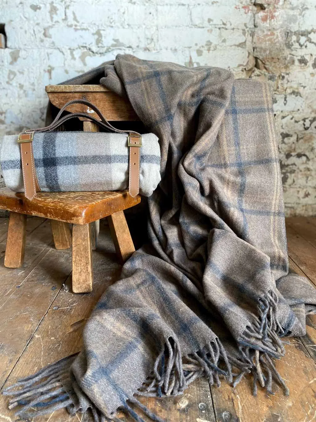 Recycled Wool Plaid Blanket