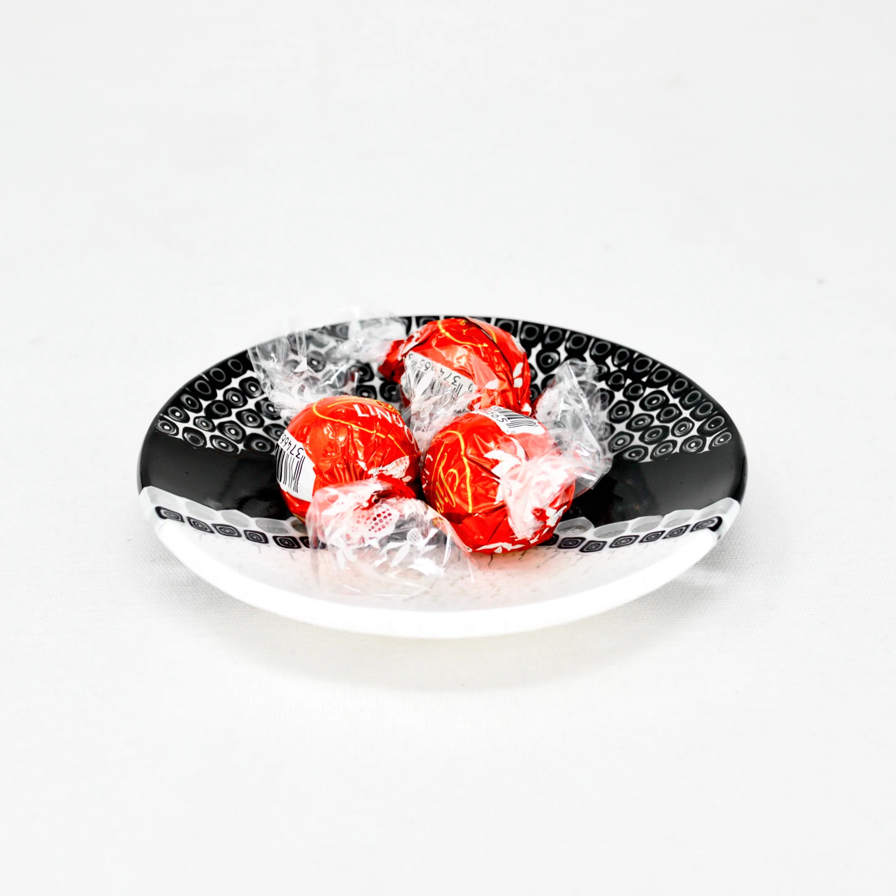 Round Murano Glass Luca Dish with Millefiori, Black & White, Made in Italy