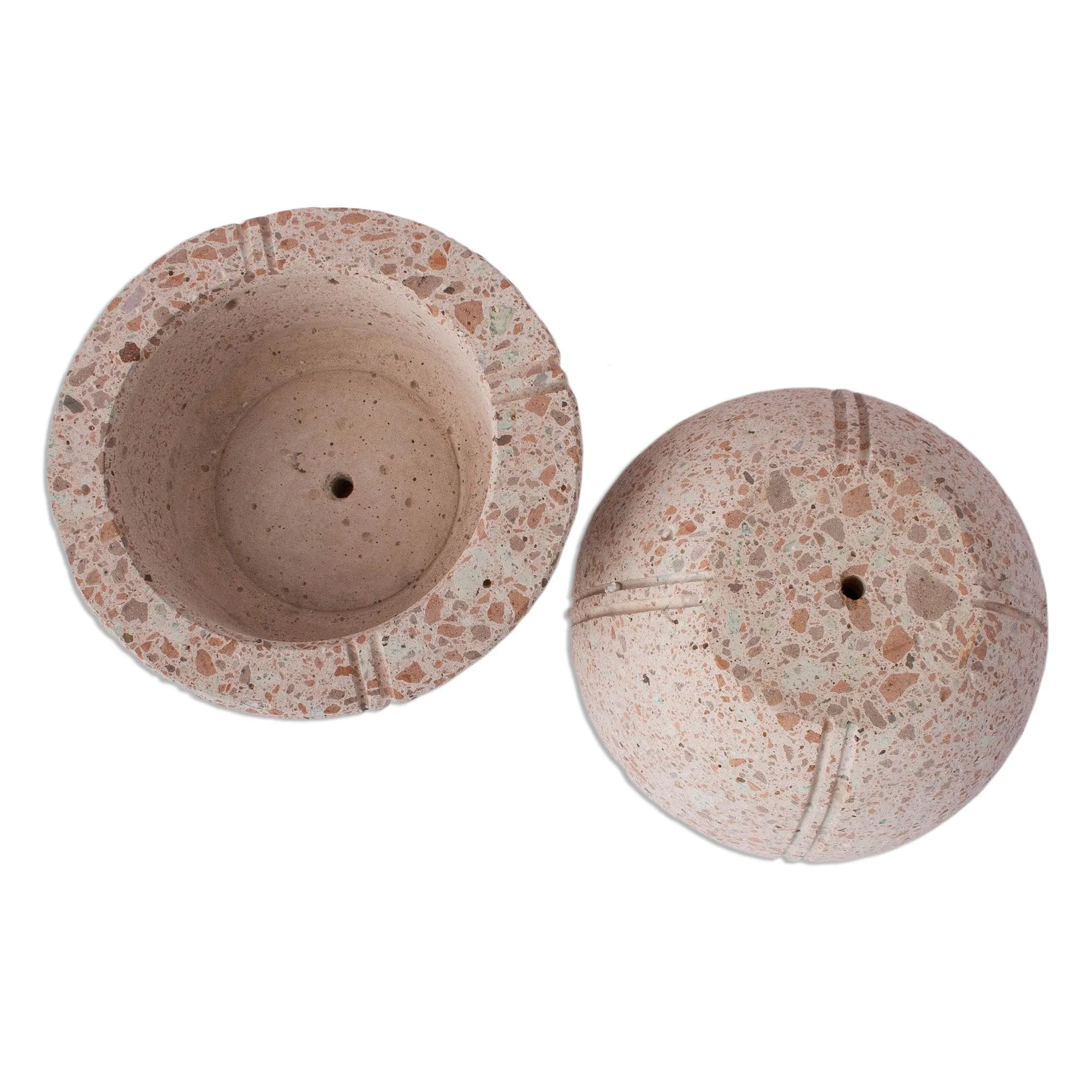 Round Reclaimed Stone Flower Pots from Mexico (Pair) - Verdant Bowls | NOVICA