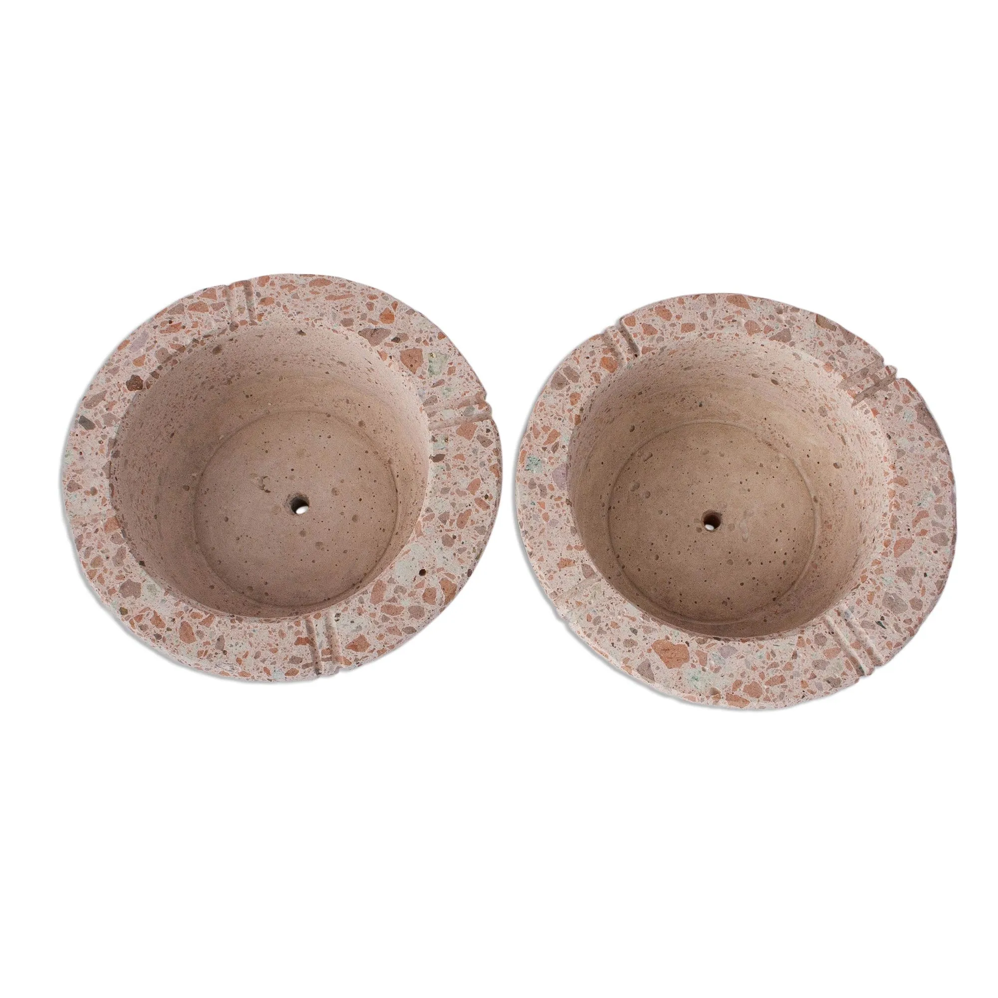 Round Reclaimed Stone Flower Pots from Mexico (Pair) - Verdant Bowls | NOVICA