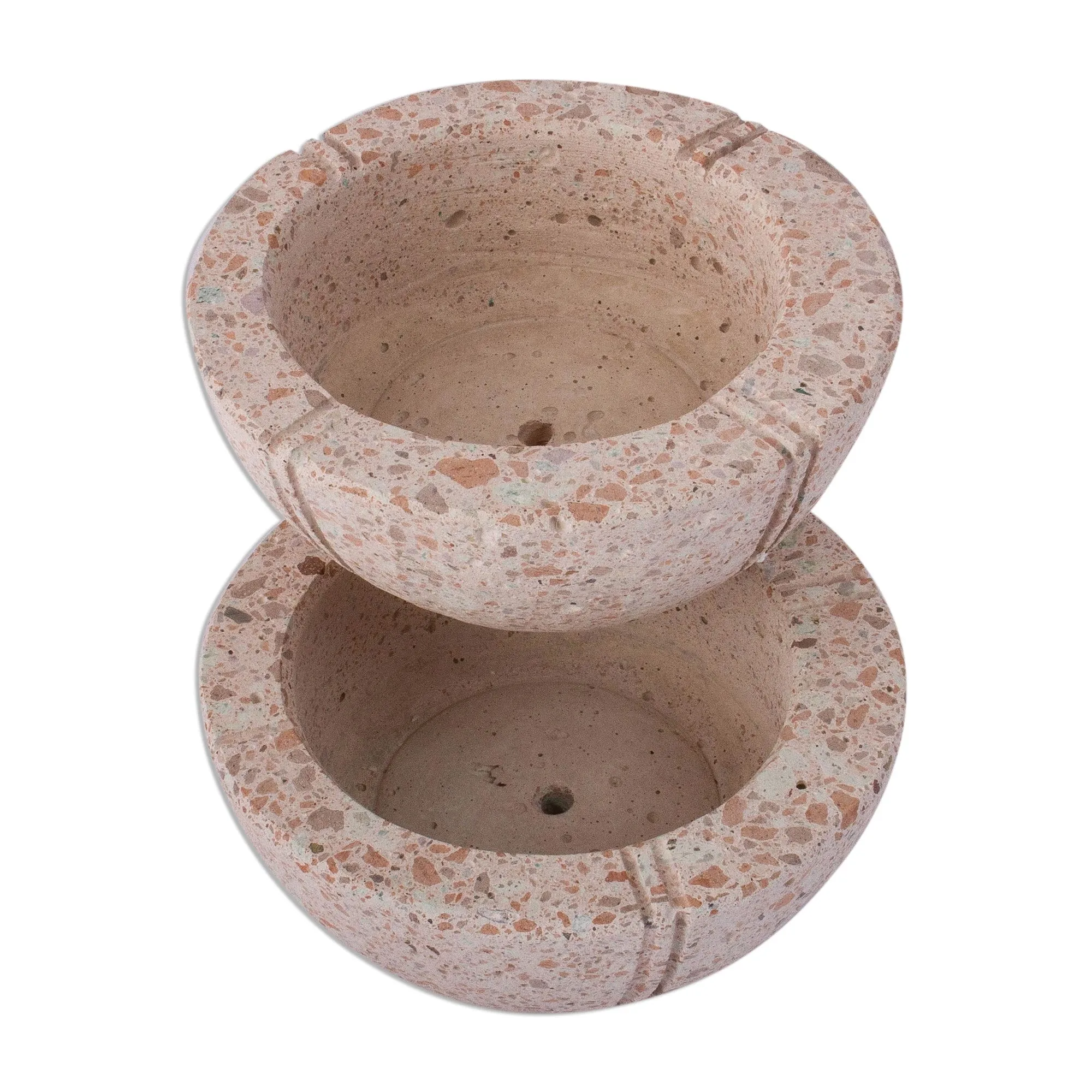 Round Reclaimed Stone Flower Pots from Mexico (Pair) - Verdant Bowls | NOVICA