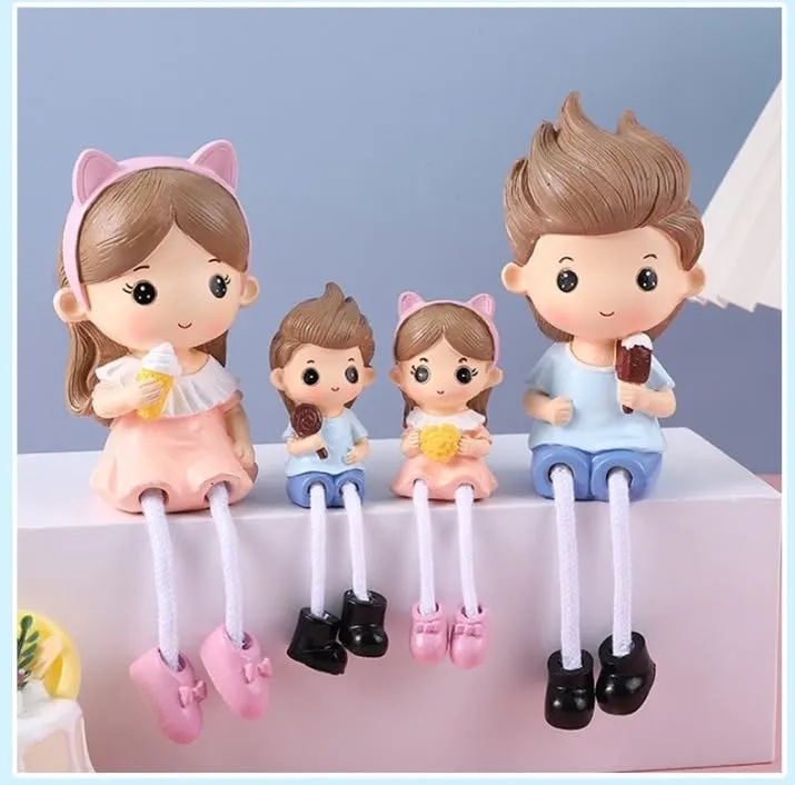 SATYAM KRAFT 4 pcs Hanging Legs Showpiece Cute Boy and Girl, Toy Cute Couple Statue figurines Decorative for Home Decor, Living Room, Table Decoration, Gift for Girlfriend, Boyfriend (Model 1)