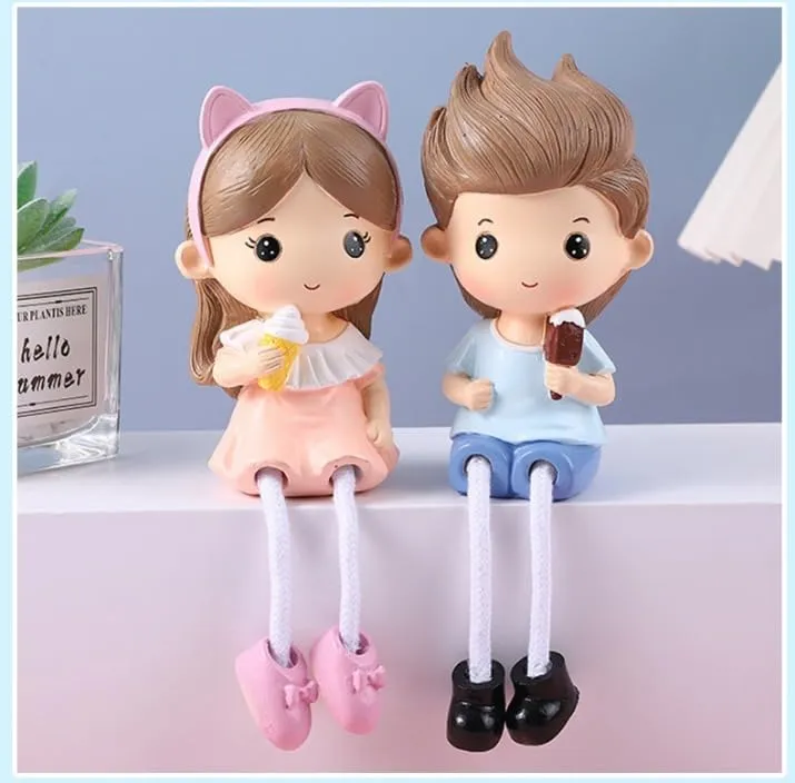 SATYAM KRAFT 4 pcs Hanging Legs Showpiece Cute Boy and Girl, Toy Cute Couple Statue figurines Decorative for Home Decor, Living Room, Table Decoration, Gift for Girlfriend, Boyfriend (Model 1)