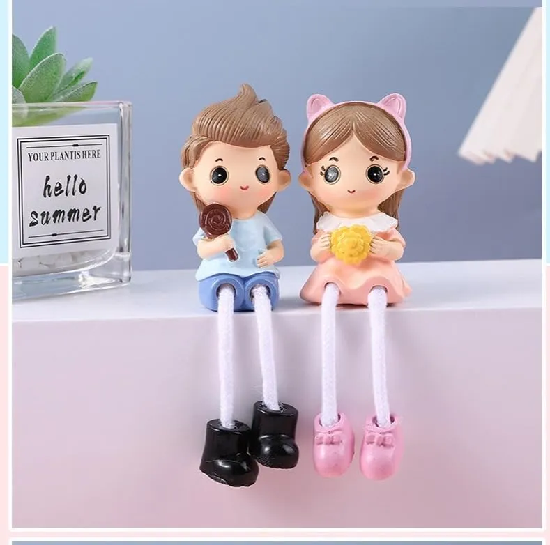 SATYAM KRAFT 4 pcs Hanging Legs Showpiece Cute Boy and Girl, Toy Cute Couple Statue figurines Decorative for Home Decor, Living Room, Table Decoration, Gift for Girlfriend, Boyfriend (Model 1)